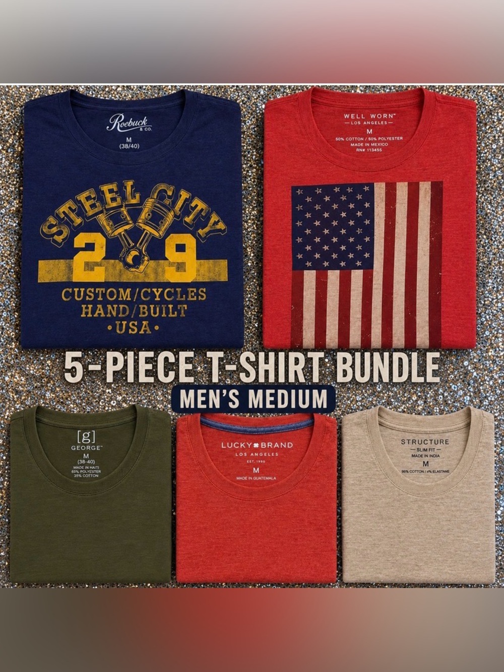 Men’s Medium 5 T-Shirt(s) Bundle-Lucky Brand Roebuck-Structure-Well Worn-George